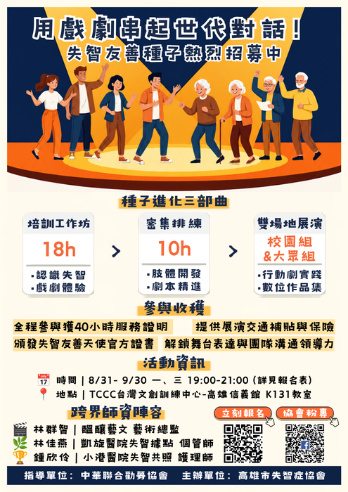 轉知：🎈《活動快訊》社團法人高雄市失智症協會「照護不孤島－跨世代失智友善共學實踐」大學生失智友善青年培育計畫圖片